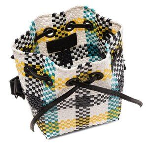 Truss Mini Bucket Bag Aqua & Plaid Woven‎ Rattan